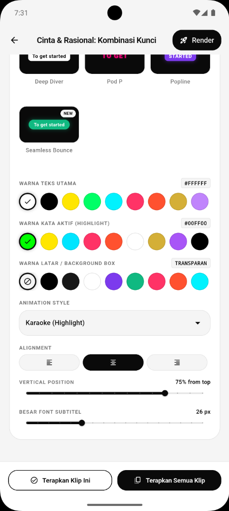 Animasi Karaoke & Kata Aktif